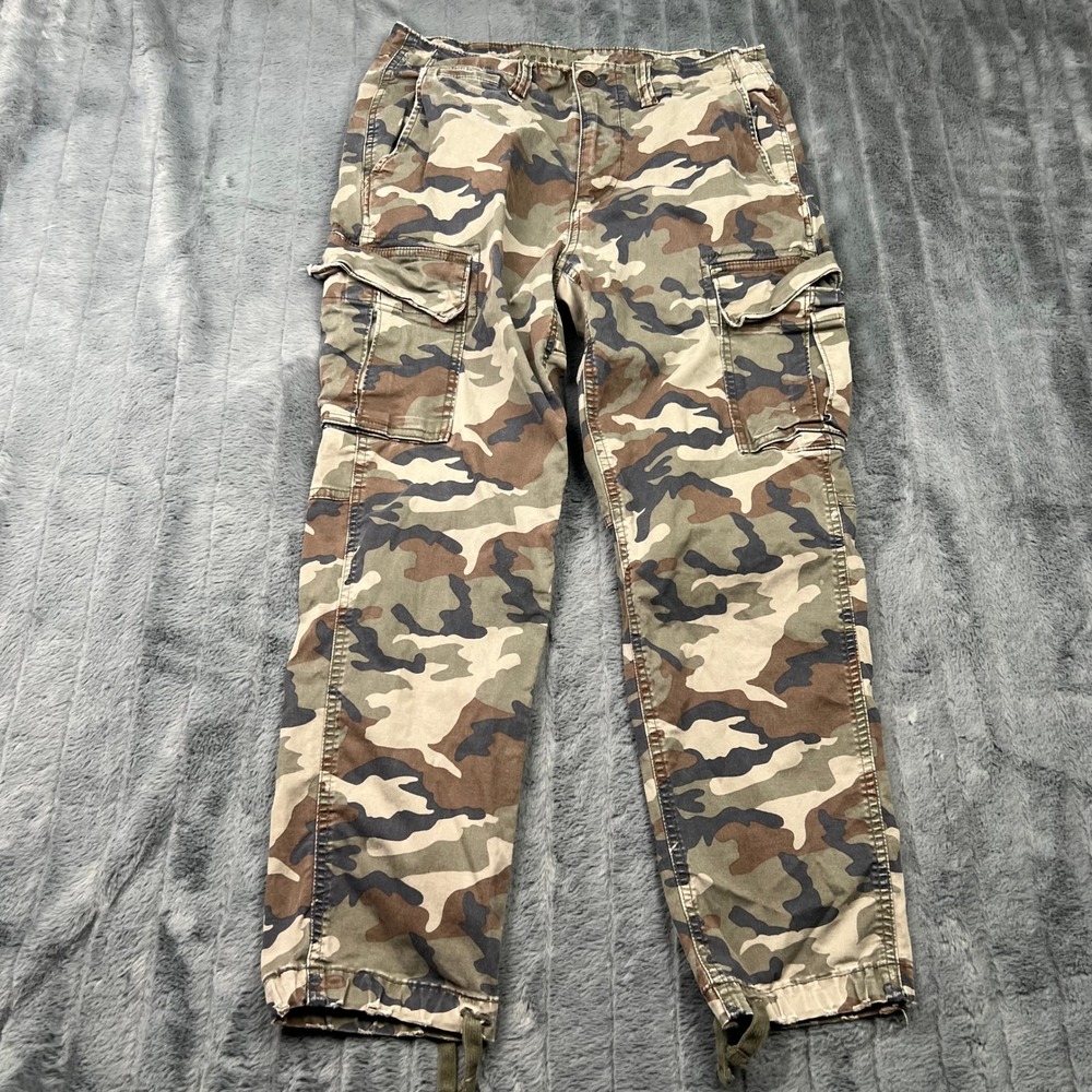 American Eagle Slim Fit Camo Cargo Pants Mens 32x30 Green Brown Wood Camouflage